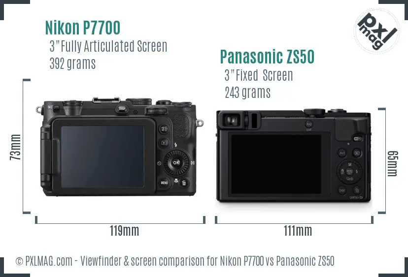 Nikon P7700 vs Panasonic ZS50 Screen and Viewfinder comparison
