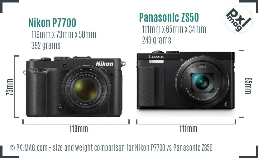 Nikon P7700 vs Panasonic ZS50 size comparison