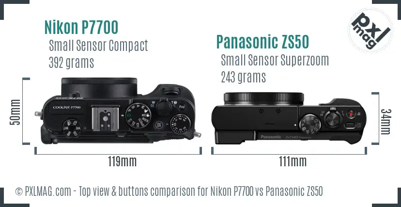 Nikon P7700 vs Panasonic ZS50 top view buttons comparison