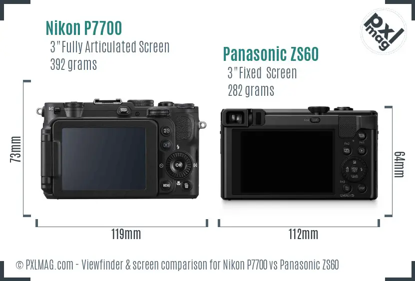 Nikon P7700 vs Panasonic ZS60 Screen and Viewfinder comparison