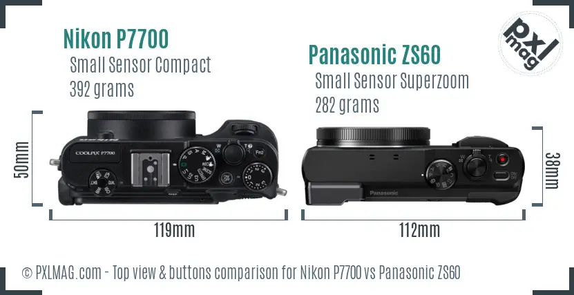Nikon P7700 vs Panasonic ZS60 top view buttons comparison
