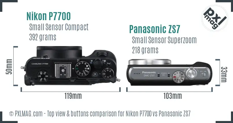 Nikon P7700 vs Panasonic ZS7 top view buttons comparison