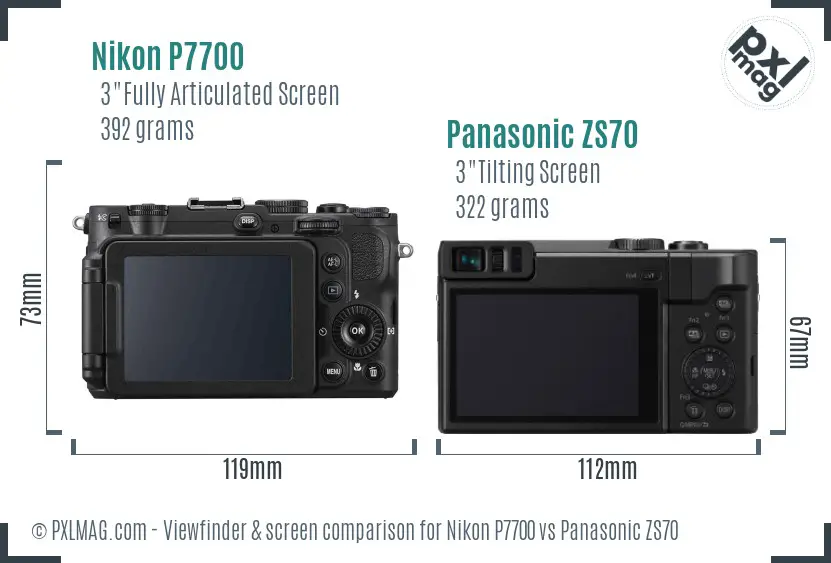 Nikon P7700 vs Panasonic ZS70 Screen and Viewfinder comparison