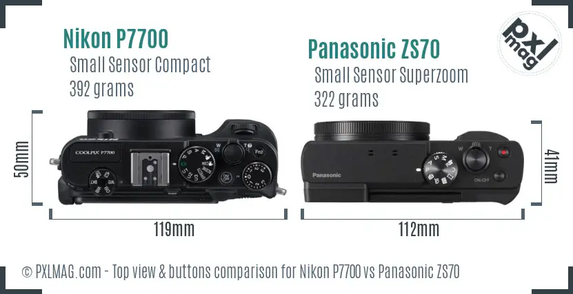 Nikon P7700 vs Panasonic ZS70 top view buttons comparison