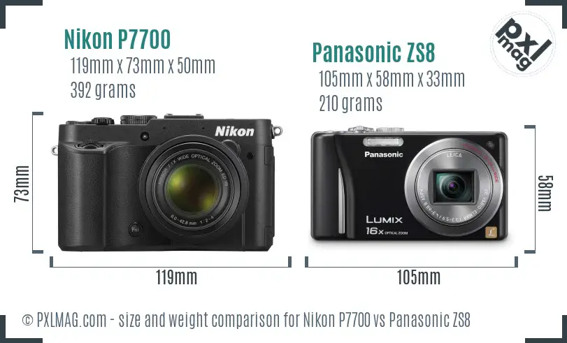 Nikon P7700 vs Panasonic ZS8 size comparison