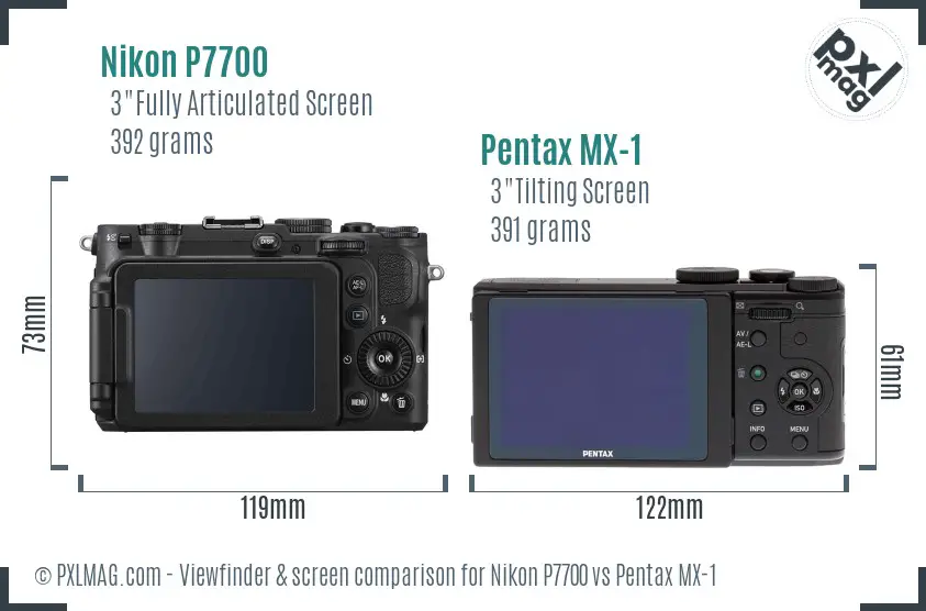Nikon P7700 vs Pentax MX-1 Screen and Viewfinder comparison
