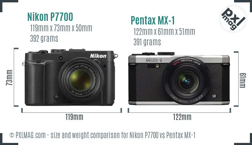 Nikon P7700 vs Pentax MX-1 size comparison
