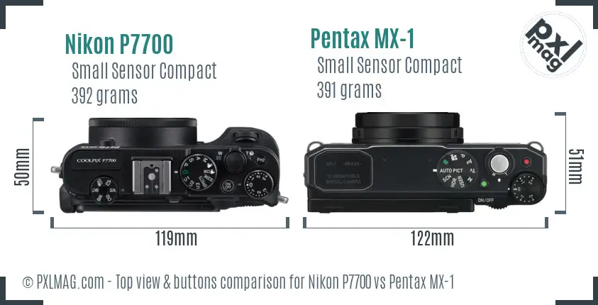 Nikon P7700 vs Pentax MX-1 top view buttons comparison
