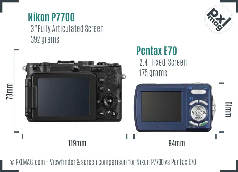 Nikon P7700 vs Pentax E70 Screen and Viewfinder comparison