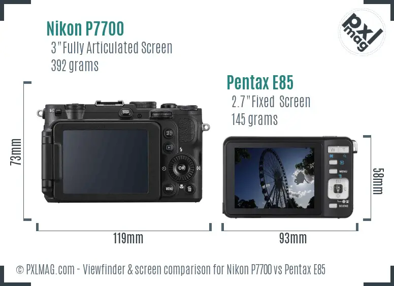 Nikon P7700 vs Pentax E85 Screen and Viewfinder comparison