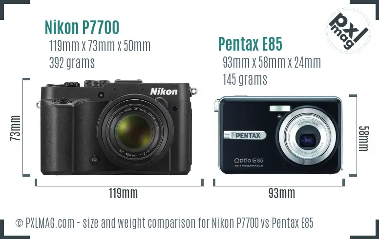 Nikon P7700 vs Pentax E85 size comparison