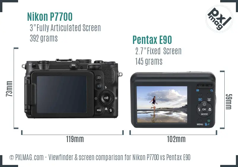 Nikon P7700 vs Pentax E90 Screen and Viewfinder comparison