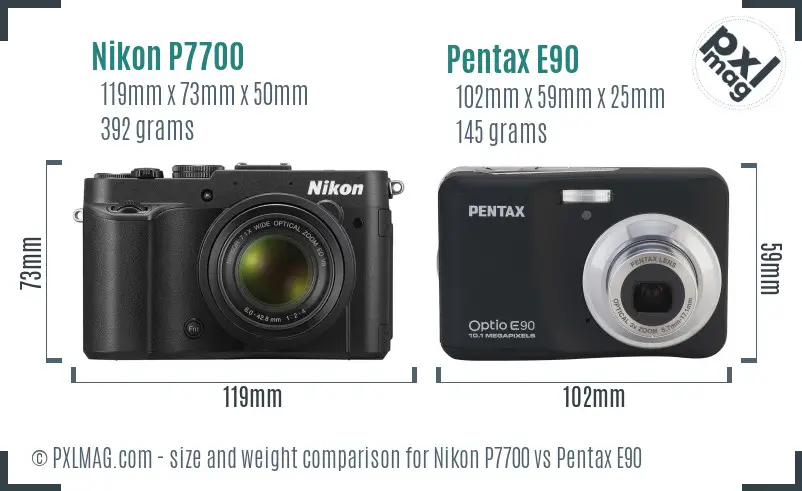 Nikon P7700 vs Pentax E90 size comparison