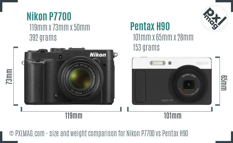Nikon P7700 vs Pentax H90 size comparison
