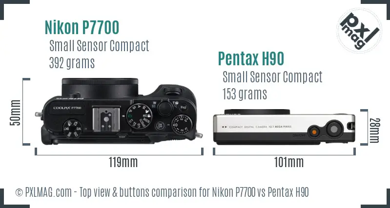 Nikon P7700 vs Pentax H90 top view buttons comparison