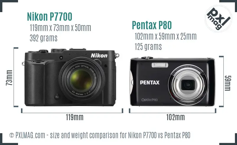 Nikon P7700 vs Pentax P80 size comparison
