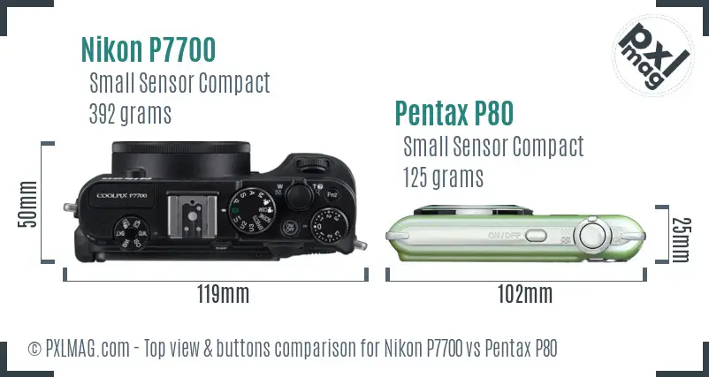 Nikon P7700 vs Pentax P80 top view buttons comparison