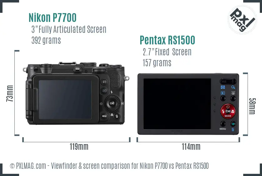 Nikon P7700 vs Pentax RS1500 Screen and Viewfinder comparison