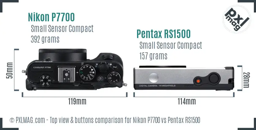 Nikon P7700 vs Pentax RS1500 top view buttons comparison