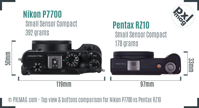 Nikon P7700 vs Pentax RZ10 top view buttons comparison