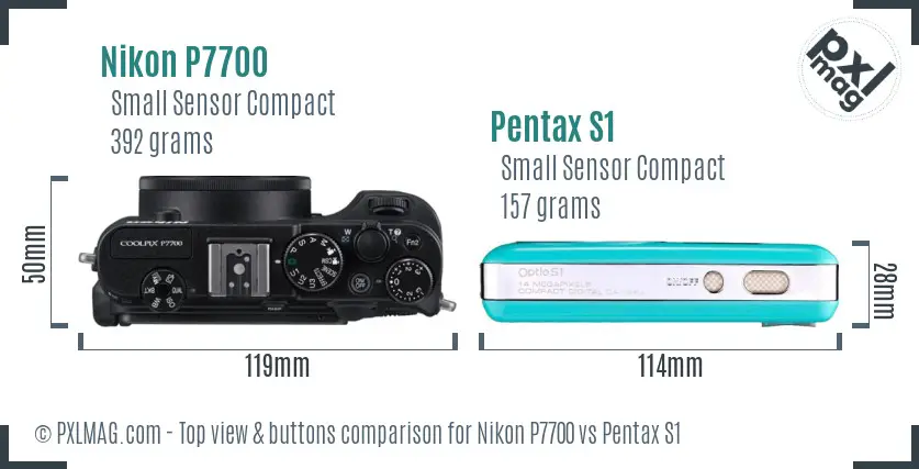 Nikon P7700 vs Pentax S1 top view buttons comparison