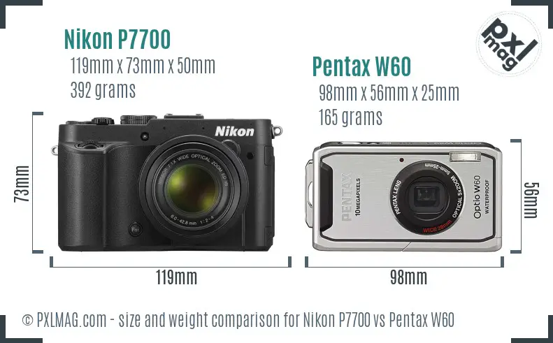 Nikon P7700 vs Pentax W60 size comparison