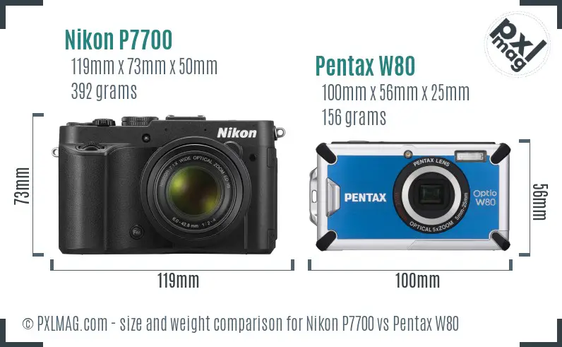 Nikon P7700 vs Pentax W80 size comparison