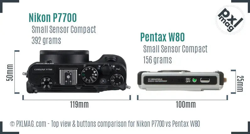 Nikon P7700 vs Pentax W80 top view buttons comparison