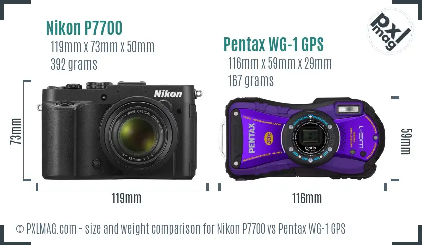 Nikon P7700 vs Pentax WG-1 GPS size comparison