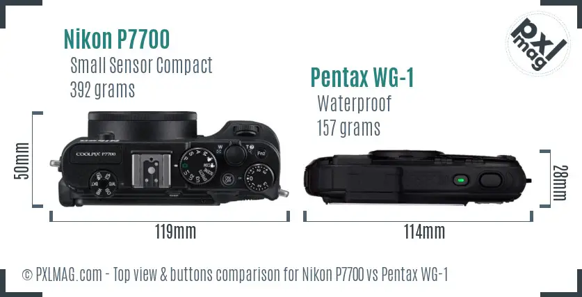 Nikon P7700 vs Pentax WG-1 top view buttons comparison