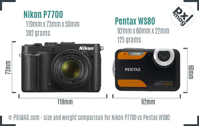 Nikon P7700 vs Pentax WS80 size comparison Nikon P7700 vs Pentax WS80 size comparison