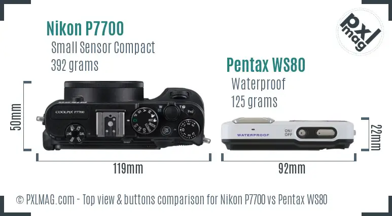 Nikon P7700 vs Pentax WS80 top view buttons comparison Nikon P7700 vs Pentax WS80 top view buttons comparison