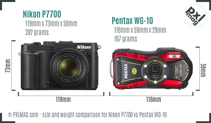 Nikon P7700 vs Pentax WG-10 size comparison