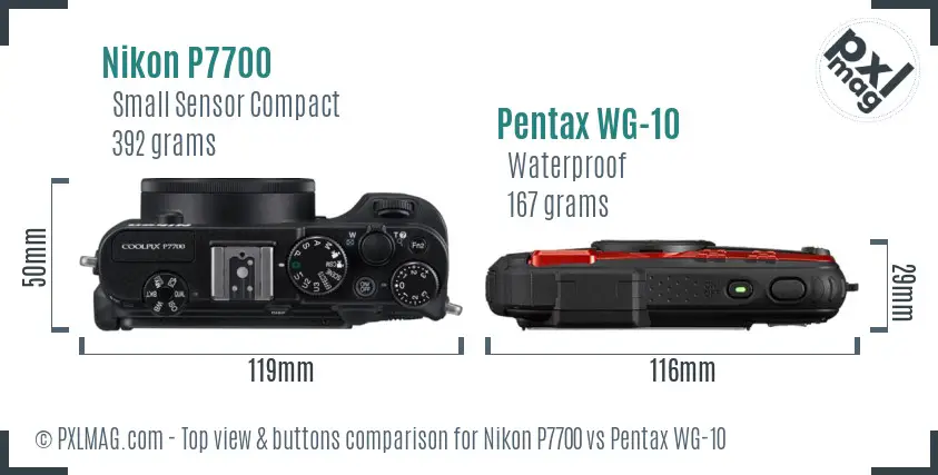 Nikon P7700 vs Pentax WG-10 top view buttons comparison