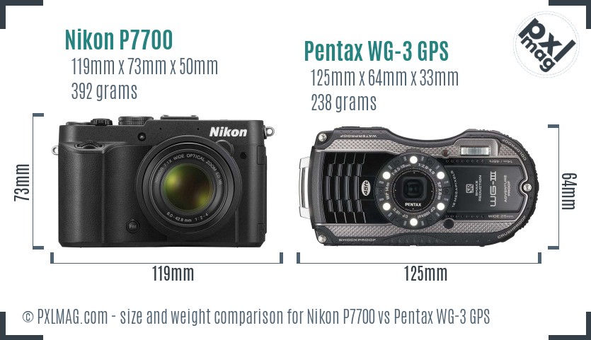 Nikon P7700 vs Pentax WG-3 GPS size comparison Nikon P7700 vs Pentax WG-3 GPS size comparison