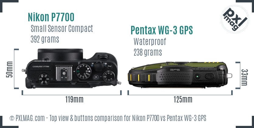 Nikon P7700 vs Pentax WG-3 GPS top view buttons comparison