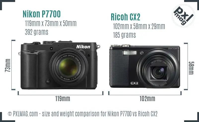 Nikon P7700 vs Ricoh CX2 size comparison