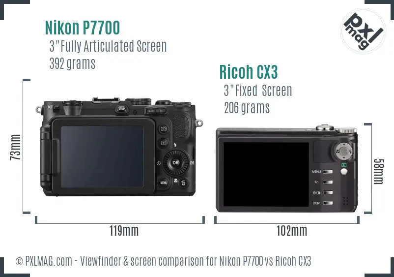 Nikon P7700 vs Ricoh CX3 Screen and Viewfinder comparison