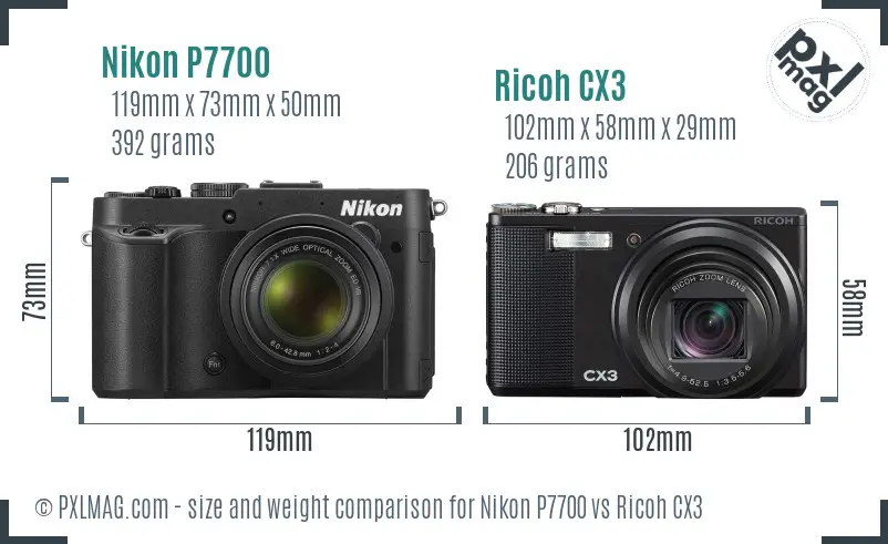 Nikon P7700 vs Ricoh CX3 size comparison