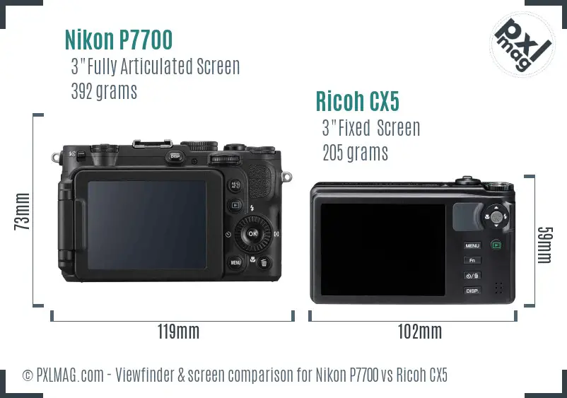 Nikon P7700 vs Ricoh CX5 Screen and Viewfinder comparison