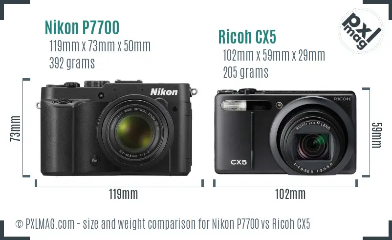 Nikon P7700 vs Ricoh CX5 size comparison