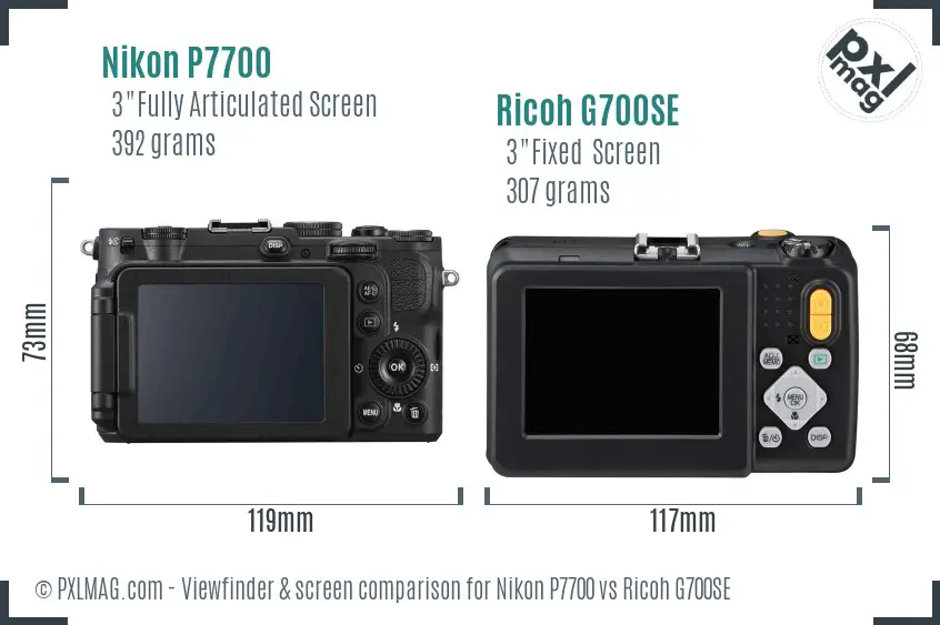 Nikon P7700 vs Ricoh G700SE Screen and Viewfinder comparison