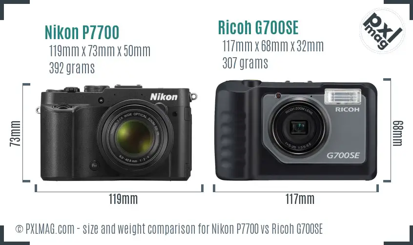 Nikon P7700 vs Ricoh G700SE size comparison