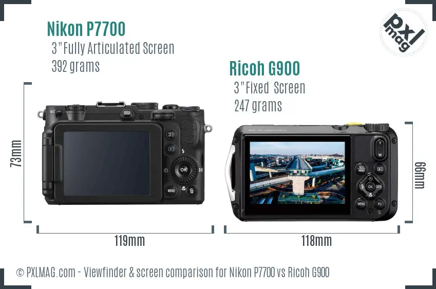 Nikon P7700 vs Ricoh G900 Screen and Viewfinder comparison