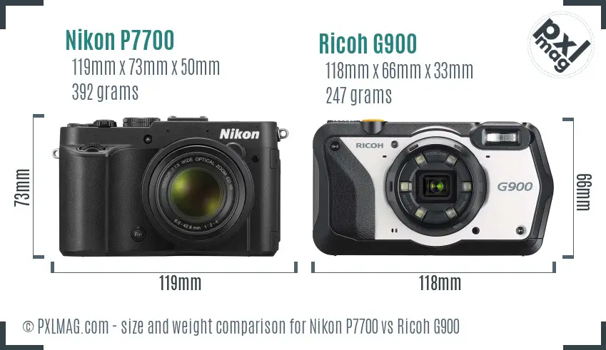 Nikon P7700 vs Ricoh G900 size comparison