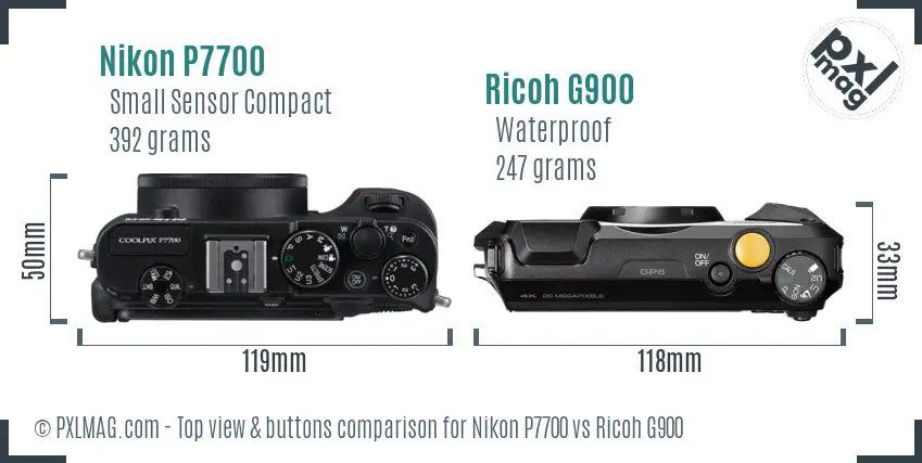 Nikon P7700 vs Ricoh G900 top view buttons comparison