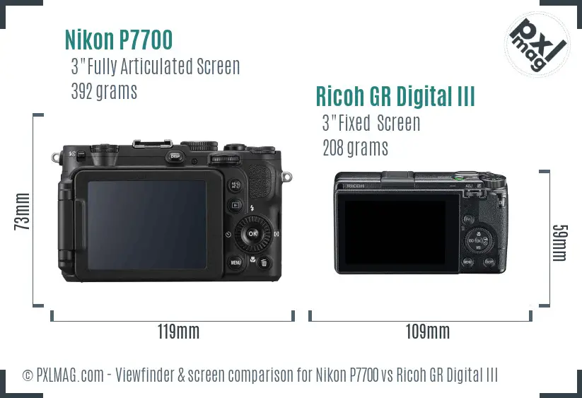 Nikon P7700 vs Ricoh GR Digital III Screen and Viewfinder comparison