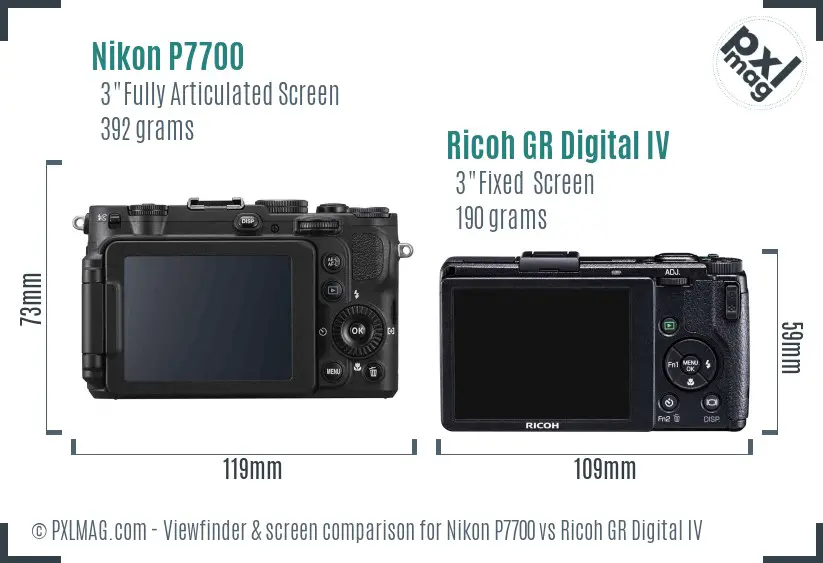 Nikon P7700 vs Ricoh GR Digital IV Screen and Viewfinder comparison