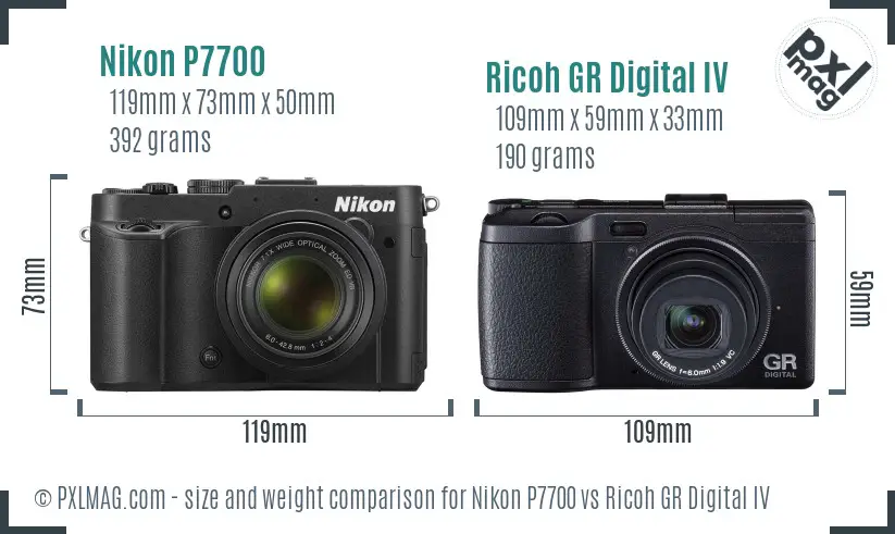 Nikon P7700 vs Ricoh GR Digital IV size comparison