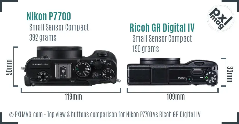 Nikon P7700 vs Ricoh GR Digital IV top view buttons comparison